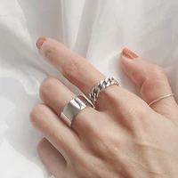 korean simple smooth chain ring silver plated open joint index finger ring suitable for charming womens wedding party jewelry