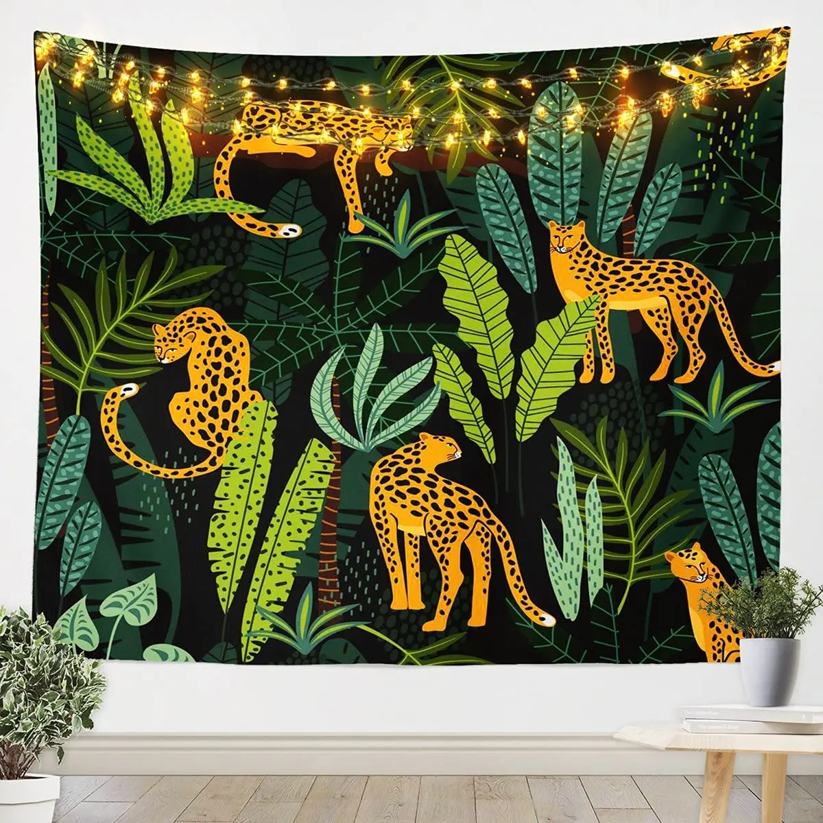 

Tropical Jungle Cheetah For Boys Youth Palm Leaves Wall Hangings Art Green Leaf Bedding Rural Pastoral Style Table Cloths