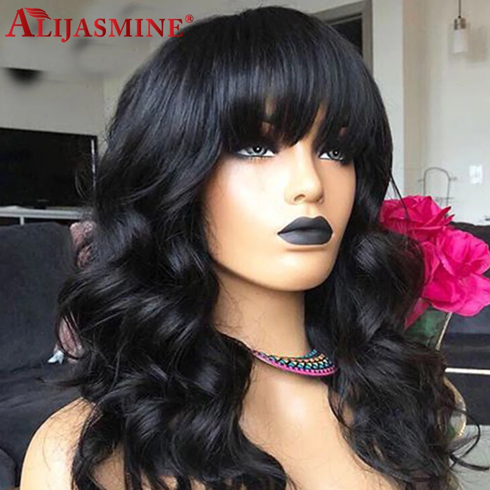 Объемные волнистые парики с челкой Бразильские волосы Remy 13x4 человеческие на