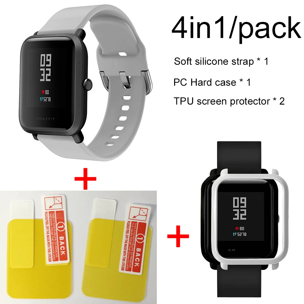 4в1 силиконовый ремешок спортивный браслет чехол для Xiaomi Huami Amazfit Bip BIT умные часы аксессуары - Цвет: Gray-Silver case