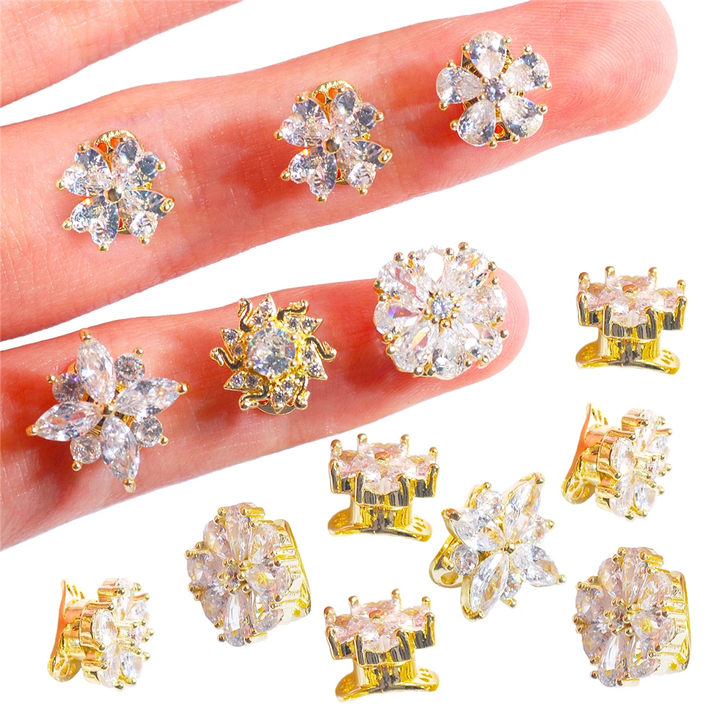 

1 Pcs Golden Alloy Zircon Luxurious Crystal Jewelry Nail Art Decoration 3D Spin Flower Manicure Rhinestone Ornament