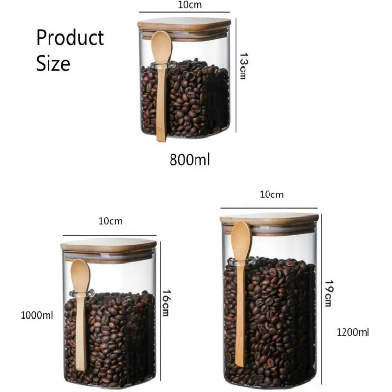 

Glass Transparent Container with Spoon Storage Jar Condiment Coffee Bean Sugar Bottle Preservation Box Mason Candy Jar for Spice