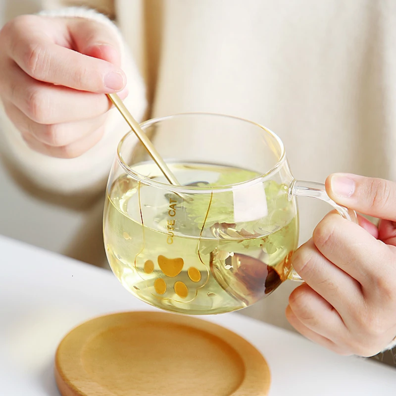 Оригинальная стеклянная чашка с милым котом для напитков кофейная кружка кашей