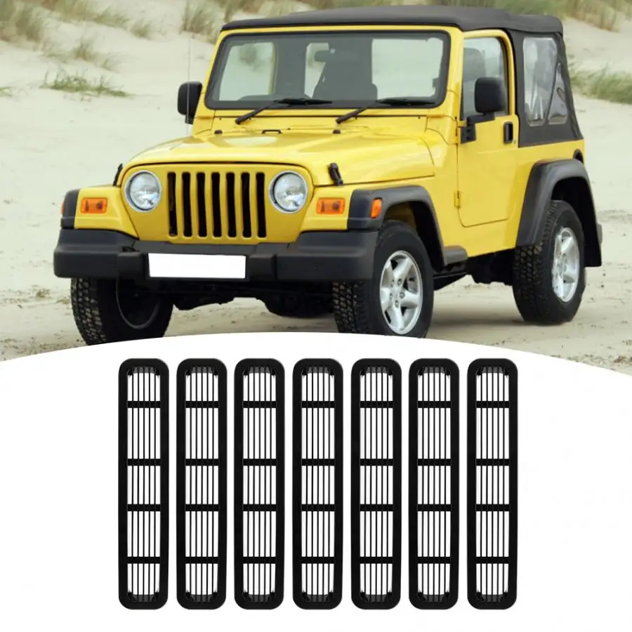 7 шт. ПЕРЕДНЯЯ РЕШЕТКА решетка вставки Накладка подходит для Jeep Wrangler TJ 1997 1998 1999 2000