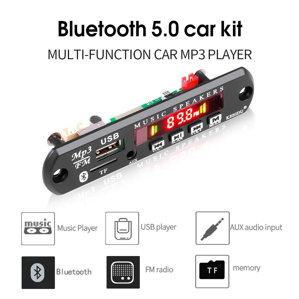 Гарнитура с цветным экраном Автомобильный приемник Bluetooth V5.0 mp3-плеер декодер