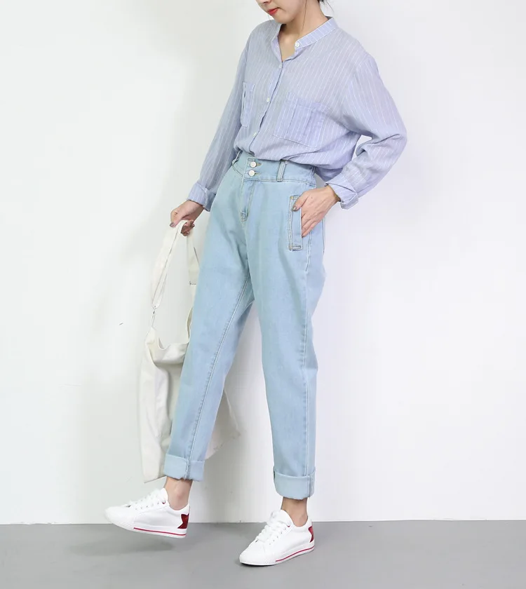 Женские джинсы в европейском и американском стиле с высокой талией свободные