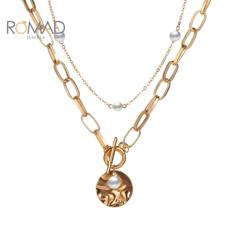 

ROMAD Multilayer Gold Color Pendant Necklaces Party Jewelry Punk Chain Necklace For Women Choker Fashion Accessories 2020#
