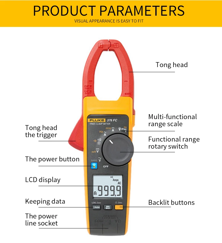 Fluke 376 FC True RMS 1000A AC/DC клещи с iFlex 2500A AC с нист-отслеживаемым сертификатом калибровки Fluke 376-FC