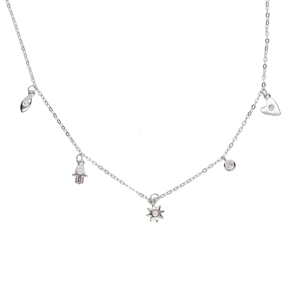 

925 sterling silver charm necklace cute charming hansa hans sun eye heart small charms women ladies fashion choker jewelry