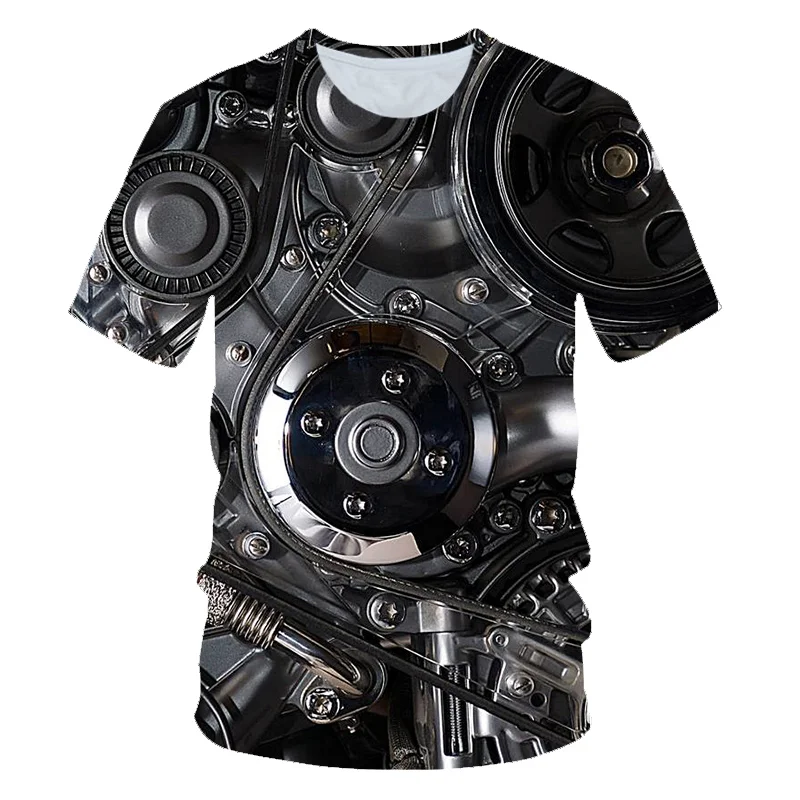 

2021 Men's Kids Summer Hot Sales 3D Printed Motorcycle Interior Design Retro Mechanical Short Sleeve Collar Fun T-Shirt