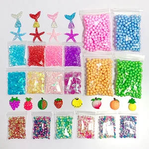 34 шт.компл. набор глиняных шариков для слайма DIY, шармы из пенопласта, губка для блесток, морская звезда, жемчуг, фруктовые кусочки, шарики для рукоделия, подарок