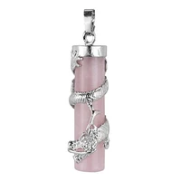 fysl silver plated chinese dragon wrap cylinder rose pink quartz pendant lapis lazuli classic jewelry