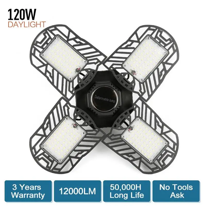 

120W 192 LED Garage Light Deformable Ceiling Light Indoor For Garage Workshop Professional Light Industrial Lighting