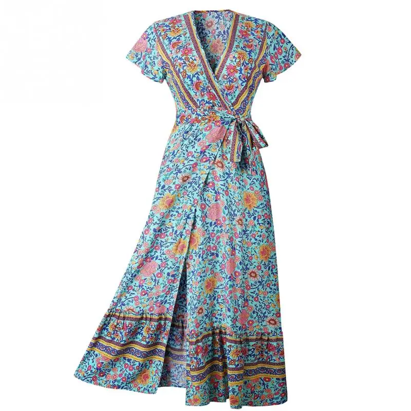 Длинный пуловер с цветочным принтом сексуальное пляжное платье из хлопка