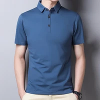 new mens slim ice mercerized cotton cool casual lapel short sleeved t shirt trend solid color paul business polo shirt for men