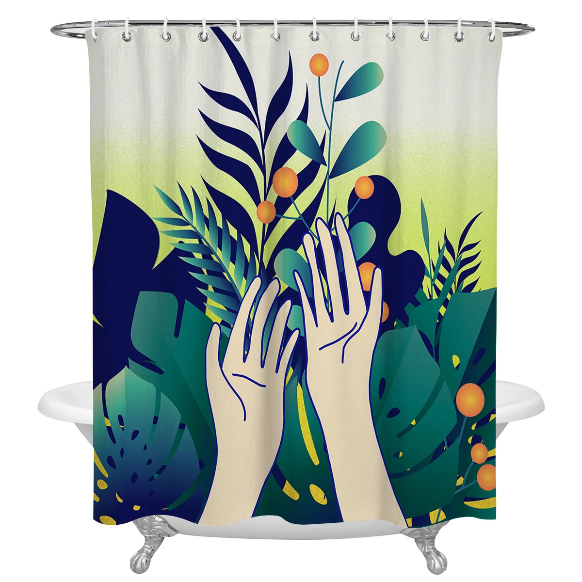 

Green Plants Citrus Waterproof Shower Curtain Home Bath Decorative Polyester Fabric Bathroom Curtain with Hooks