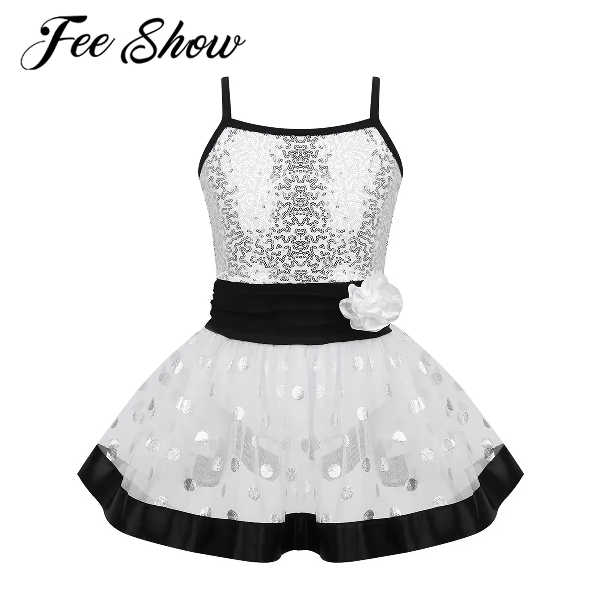 Блестящая блестящая черно-белая юбка для девочек Детские балетные и