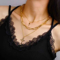 fashion multi layered snake chain necklace for women vintage gold coin cross choker sweater wedding necklace party jewelry gift