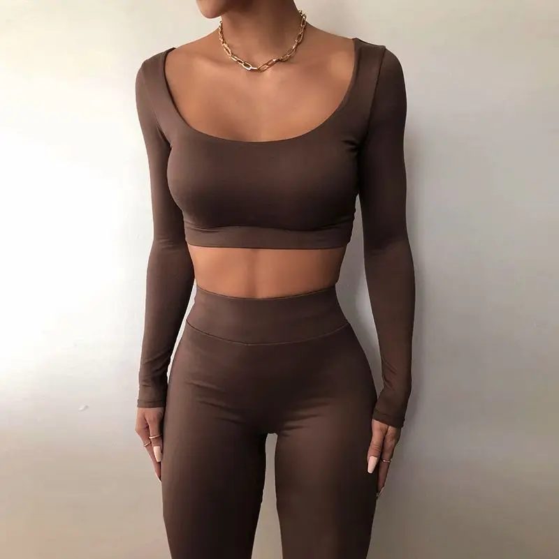 Женская футболка с длинным рукавом и О-образным вырезом + леггинсы для бега