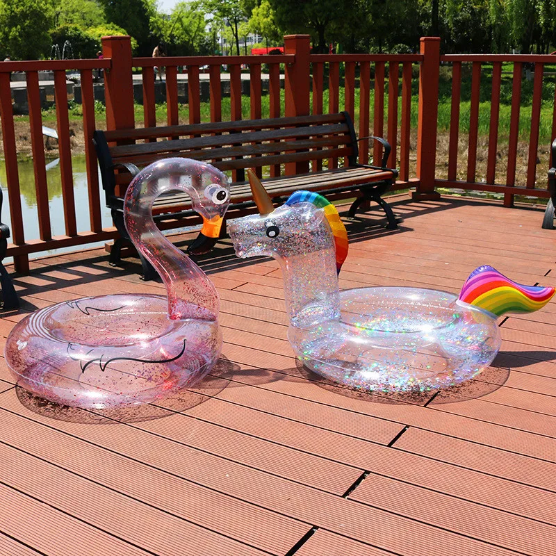 Glitter Ring Swimming Adult Pool Toys Mattress Transparent Water Swim Summer Flamingo Inflatable Bed Unicorn | Спорт и развлечения