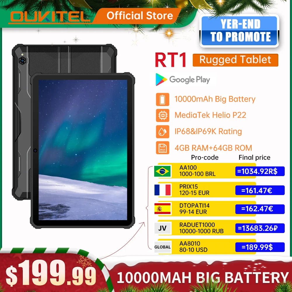 Oukitel 4G Net RT1 Rugged Tablet Phone 4GB+64GB 10000mAh 10.1&quot FHD Octa Core Android Camera 16MP +16MP | Мобильные телефоны и