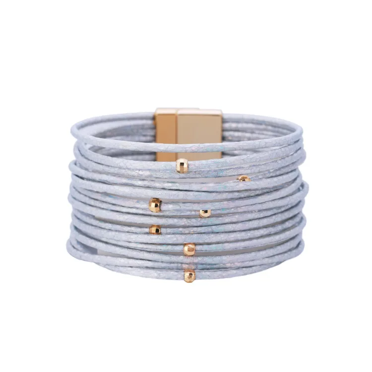 

ORNAPEADIA Bracelet for Women Fashion Multi-layer Leather Metal Small Round Beads Bracelet Simple Ladies Bangles Jewelry