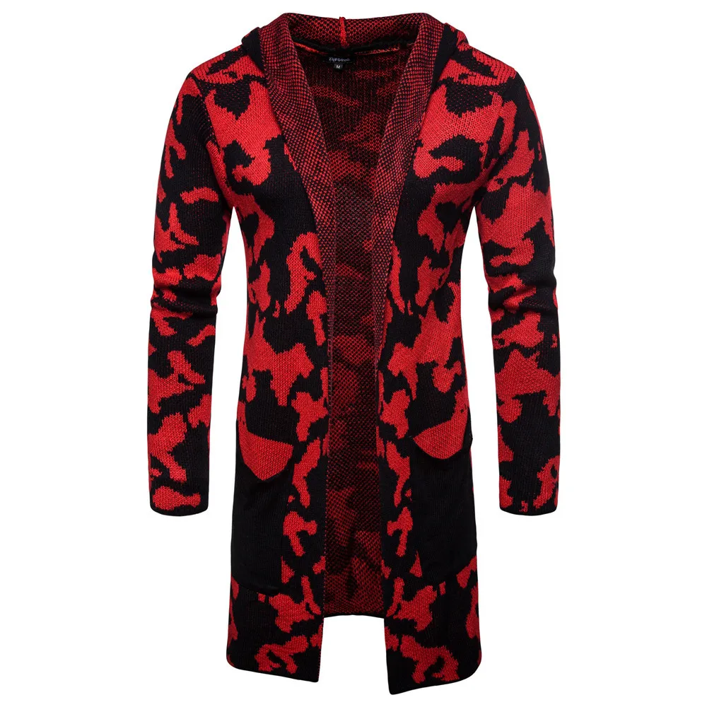 

Men's Wool Cardigan Autumn Winter Warm Thick Camouflage Hooded Slim Fit Long Sweaters Knitted Cotton Casual Male Jacket