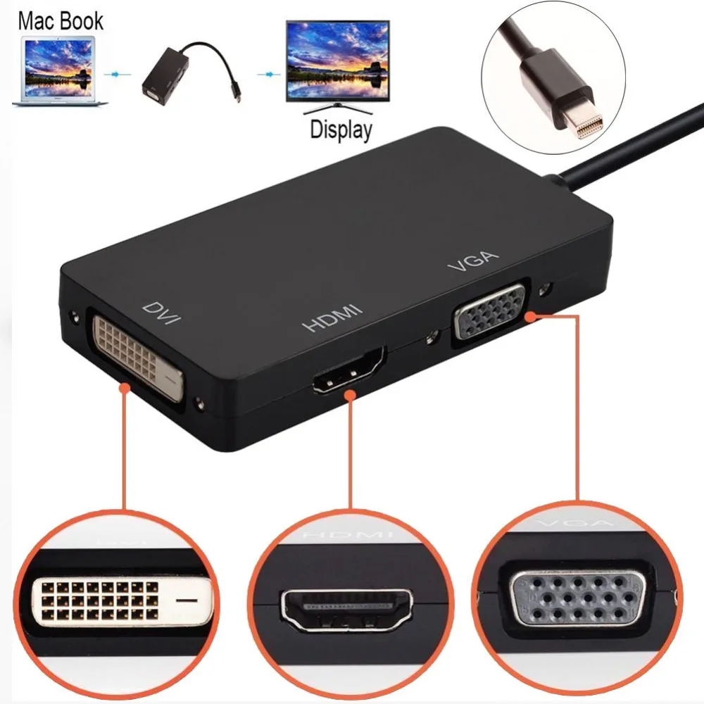 Mini Display Port to DVI VGA HDMI-compatible HD 1080P Thunderbolt Video Adapter For MacBook Pro/Air | Электроника