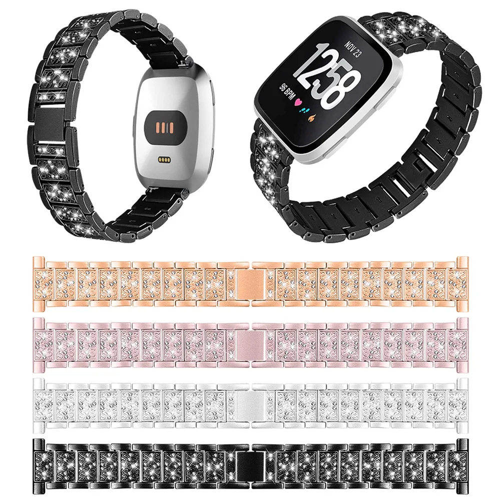 

Stainless Steel Rhinestone Bracelet Watch Strap Wristband Durable Replacement Watch Strap For FitbitVersa Smart Watch EM88