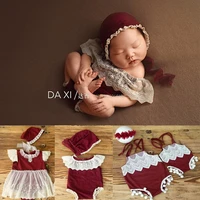 newborn photography props baby christmas lace romper bebe foto shooting hat bodysuits outfit studio shoot lace accessories set