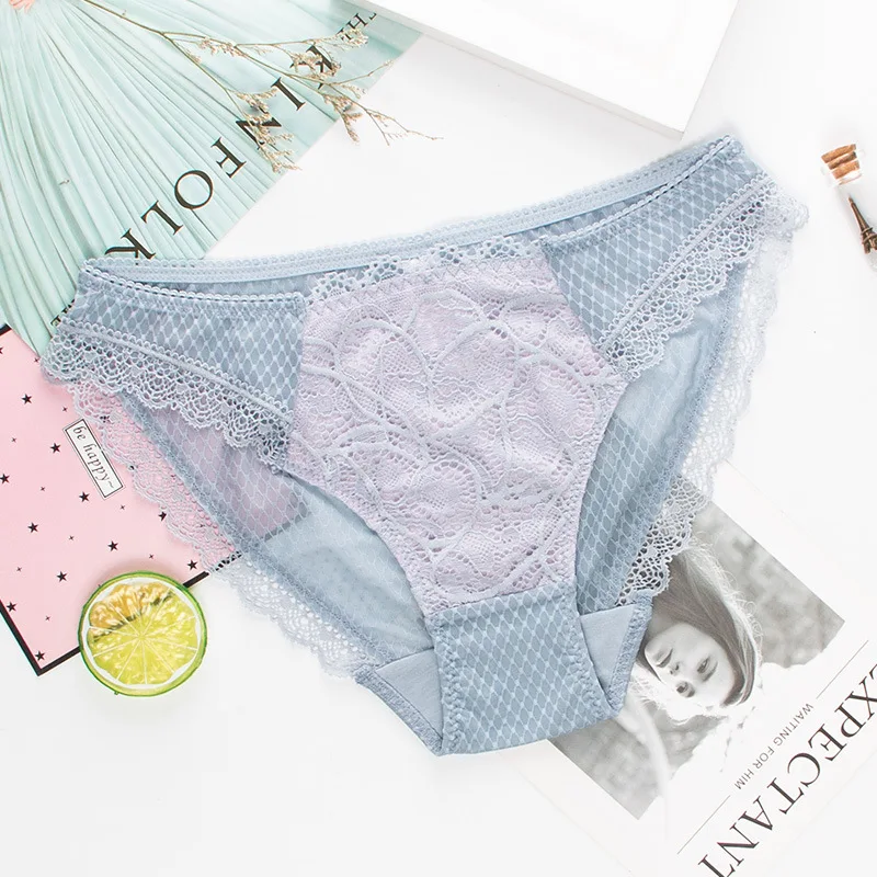 Roseheart женские модные синие хлопковые кружевные сетчатые трусики с низкой талией