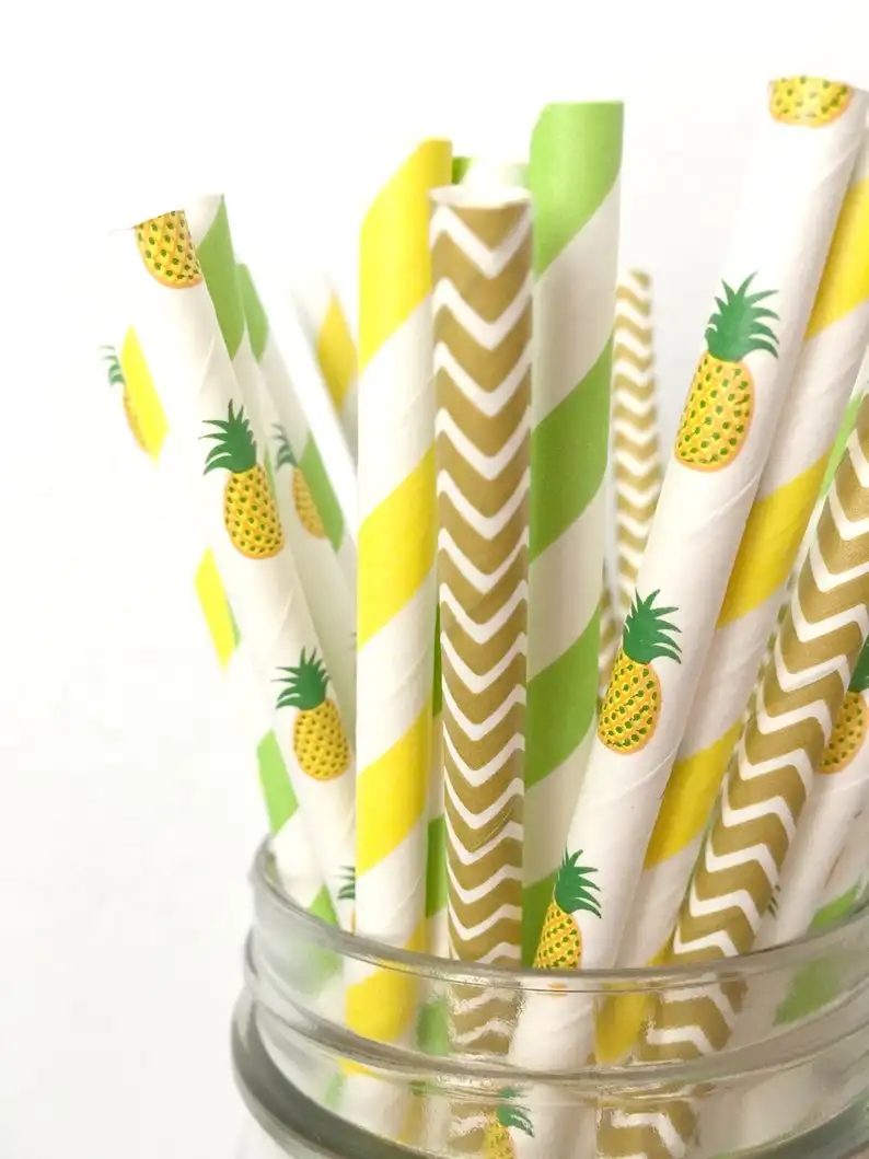25 шт. бумажная соломинка для питья с фруктовым узором вечерние летние полосатые
