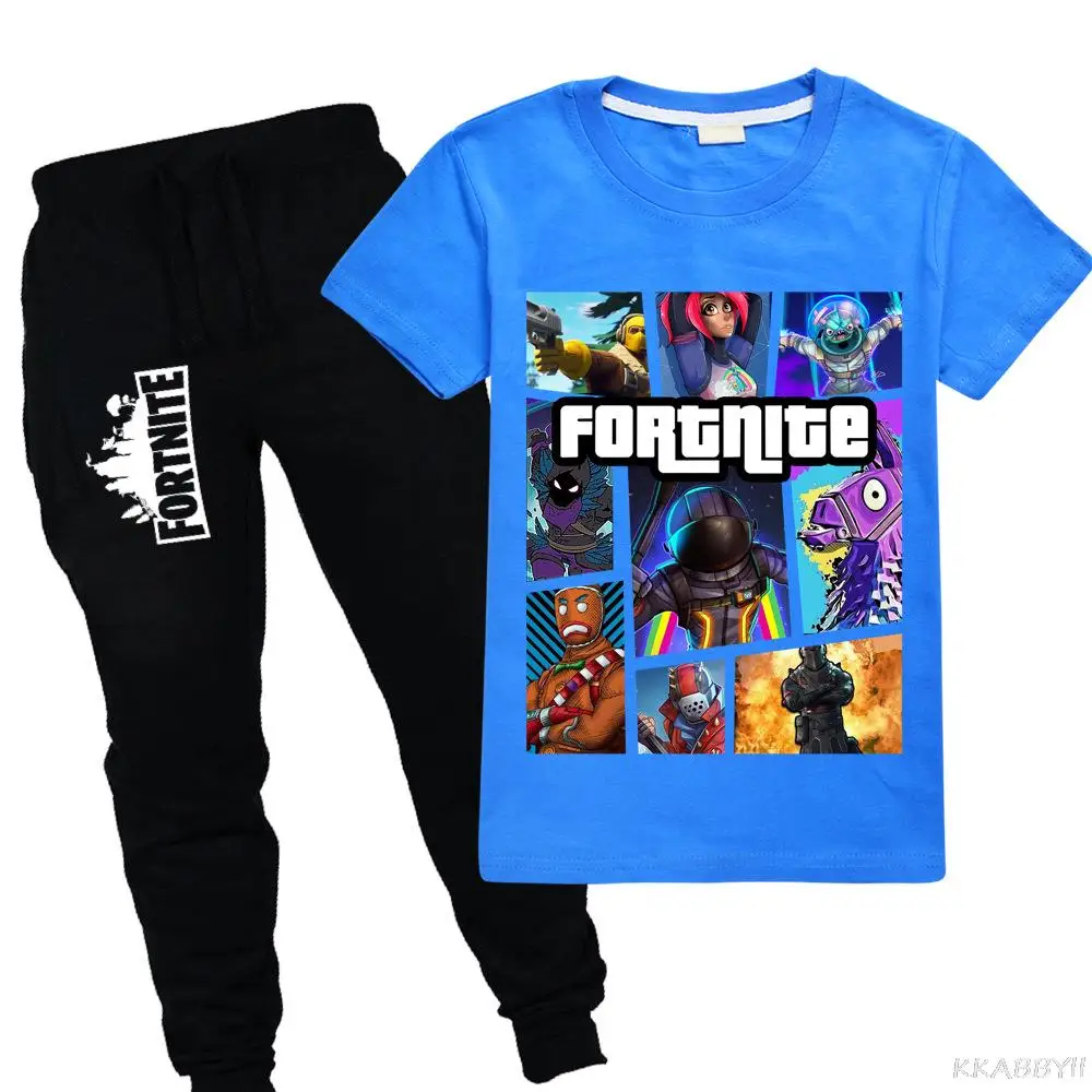 Детский спортивный костюм Fortnites новая летняя мультяшная футболка комплект