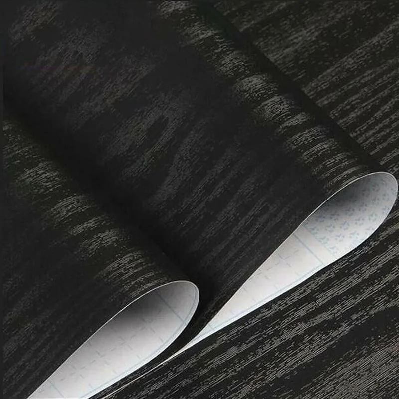 

Black Wood Grain Thickening Wallpaper Boeing Film Furniture Kitchen PVC Stickers Kitchen Self-adhesive Vinyl Cabinet Wallpa I9U4
