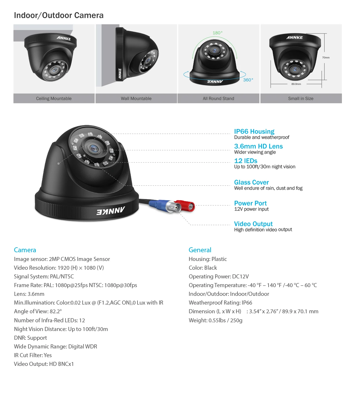 ANNKE 4CH H.264+ 1080P Lite система видеонаблюдения DVR 4 шт 2.0MP ИК ночного видения Купольные Камеры видеонаблюдения 1080P комплект видеонаблюдения