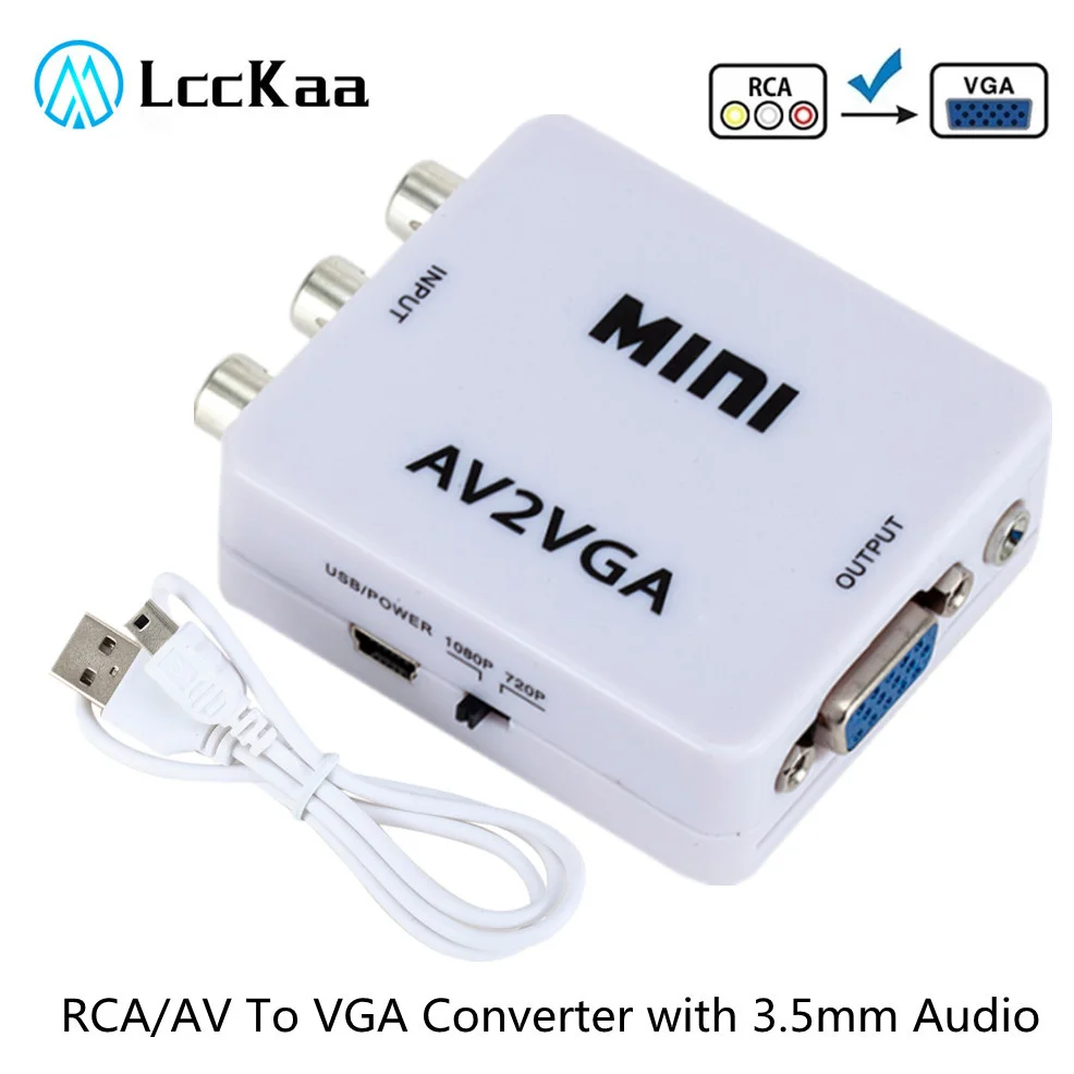 Преобразователь LccKaa Mini RCA в VGA конвертер AV2VGA с 3 5 мм аудио видео преобразователь