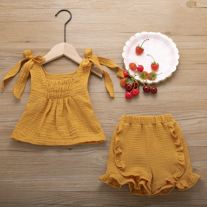 2020 New Baby Girl Sling Shorts Set Summer Clothes + Elastic Pants Vacation Matching Cute Kids | Детская одежда и обувь
