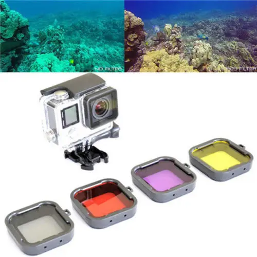 

Red/Pink/Grey/Purple 4Colors/Set ABS Underwater Colorful Dimmable Diving UV Filter Lens Cover Kit For GoPro Hero 4 3+