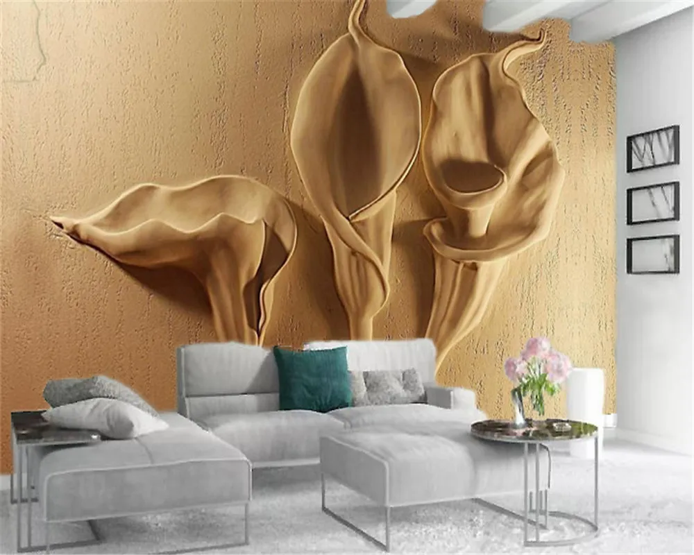 

Custom Photo 3d Wallpaper Mural 3d three-dimensional Relief Calla Lily Custom Simple HD Floral Silk Wallpaper
