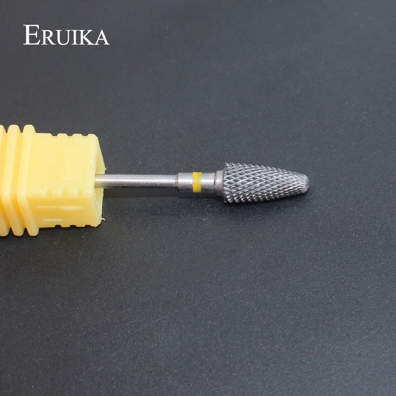 ERUIKA 1pc Yellow XF Nail Art Drills Bit Cuspidual Carbide Electric Rotary Drill Nail File Remove Nail Gel Manicure Drill Bits