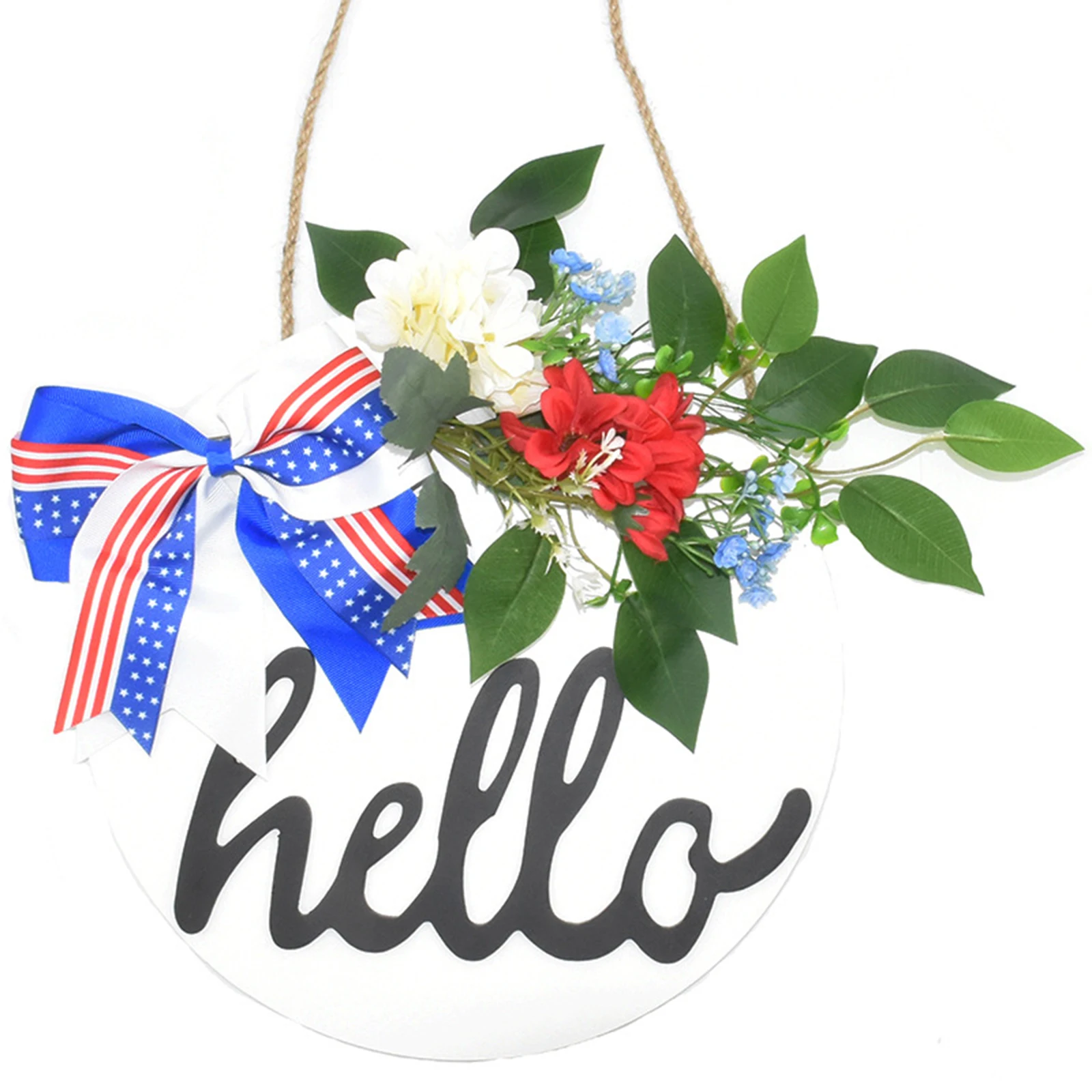 

Patriotic American Wreath Flower Garland Independence Day Front Door Hanging