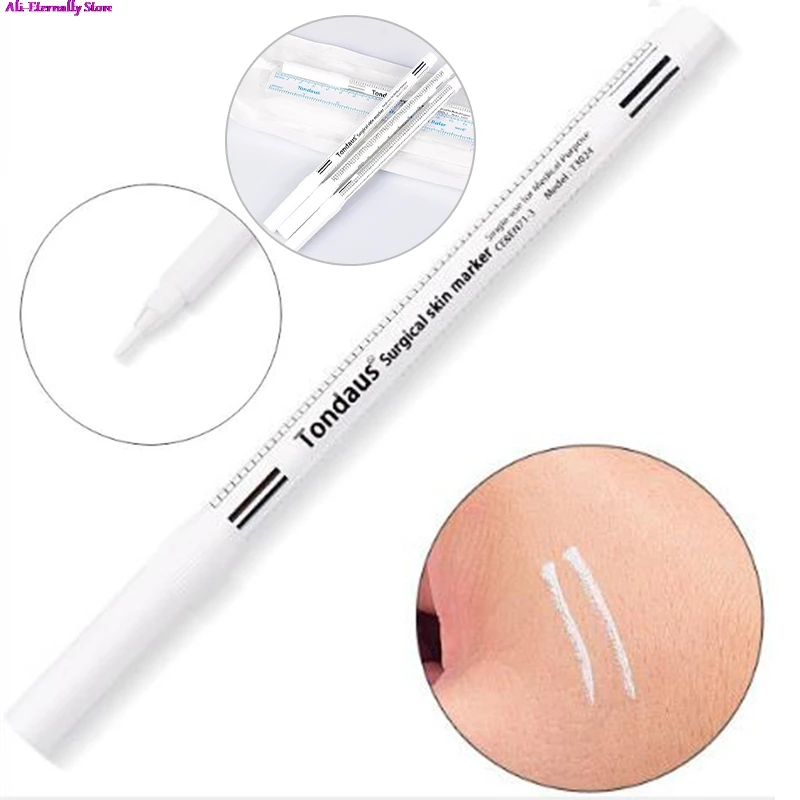 

White Surgical Eyebrow Tattoo Skin Marker Pen Tool Accessories Tattoo Marker Pen With Measuring Ruler Microblading Positioning
