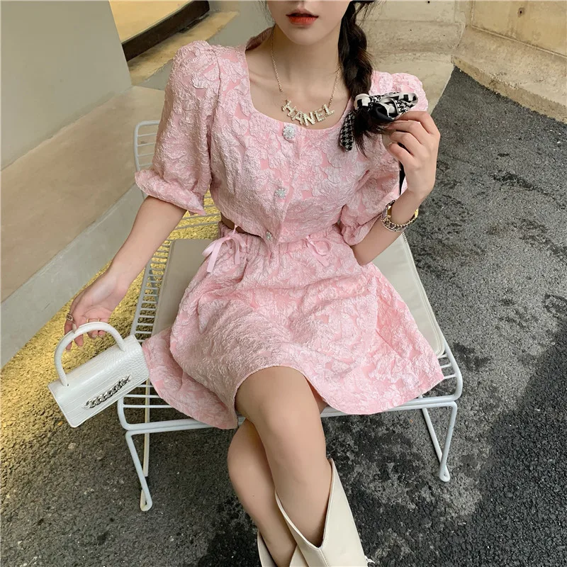 

Japanese Korean 2-Piece Sets Sweet Soft Girl Lolita Jacquard Outfit Fashion Sexy High Waist Streetwear Harajuku Y2k Pink Outfits