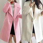 Женское длинное пальто с оборками, белое повседневное пальто с отложным воротником, верхняя одежда розового цвета на осень и зиму, 2021, размера плюс