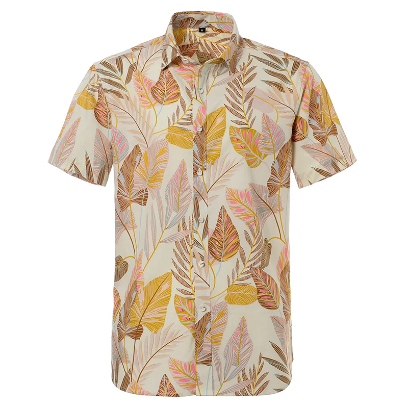

Summer Short Sleeve Hawaiian Men Shirts Print 100% Cotton Beach Big Size Regular Fit US Size