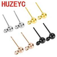 100pcspackage wholesale stainless steel blank post earring studs round bead earpin plug findings ear back for diy jewelry