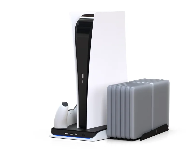 

Game Console Charge Station Vertical Stand with Cooling Fan Base Storage Base for PS5