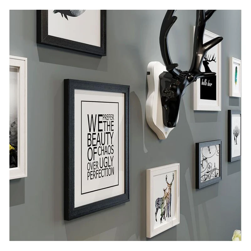 

9PCS/SET HOME DECORATION MURALS PHOTO FRAME COMBINATION DEER HEAD WALL HANGING LIVING ROOM PHOTO FRAMES FOR PICTURE FRAME