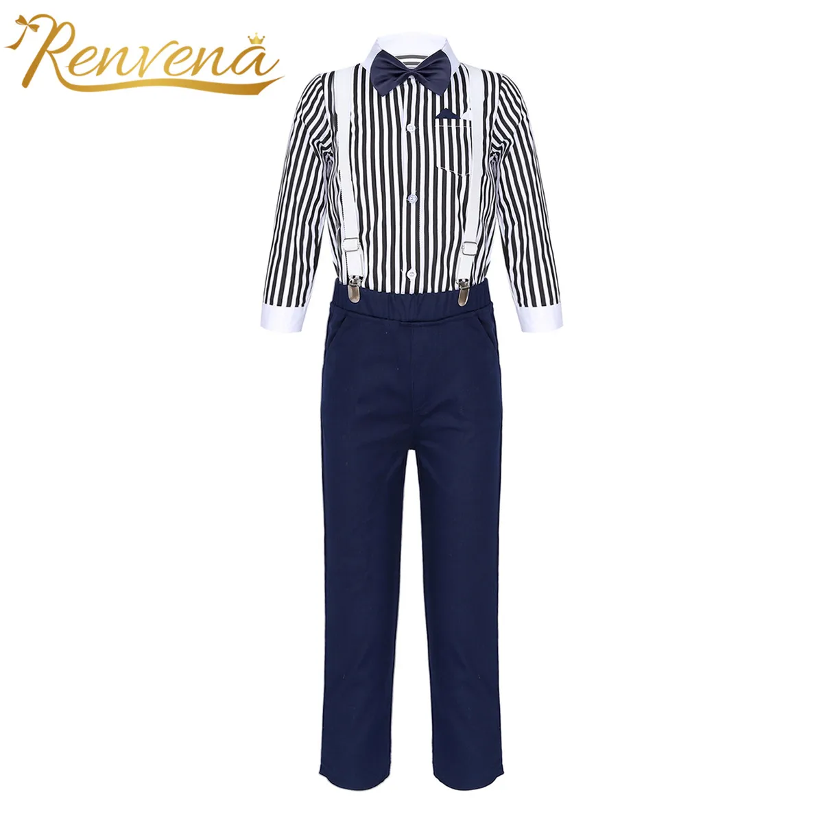 

4Pcs Children Clothing Kids Boys Clothes Sets Gentleman Outfit Long Sleeve Stripe Shirt Long Pants Performance Wedding Boys Suit