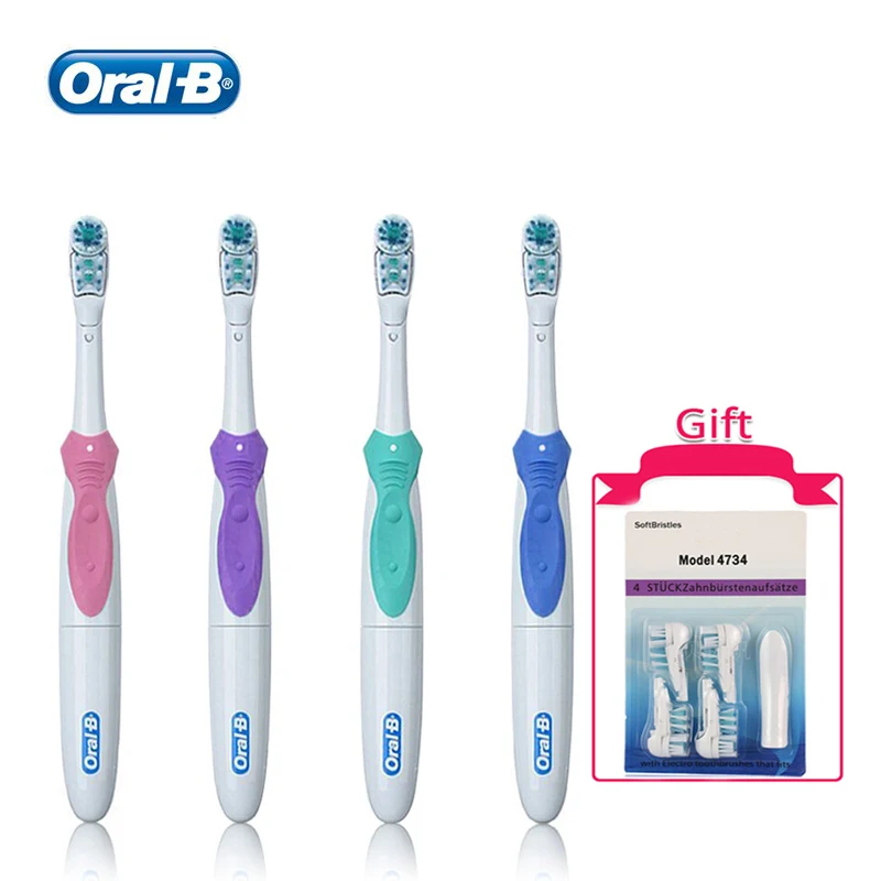 Электрическая зубная щетка Oral B 4 сменных насадки питание от батарейки AA